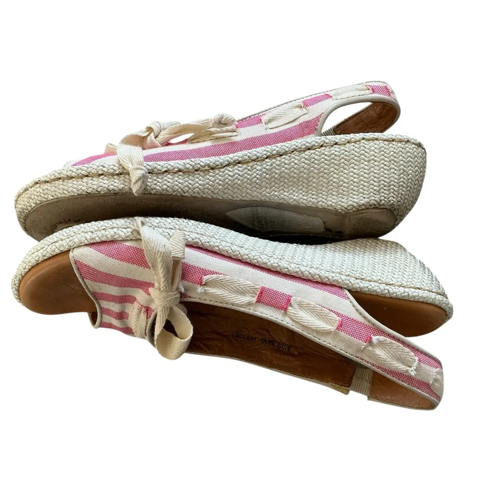 Born Pink and white Striped bow Espadrille sandals size 8